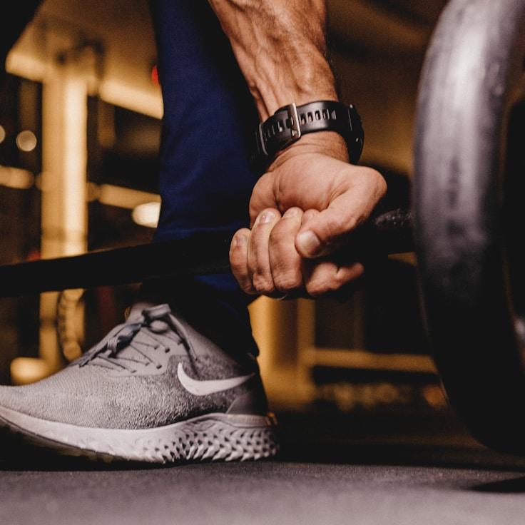 Interior of a professional gym with weight training equipment and mirrors